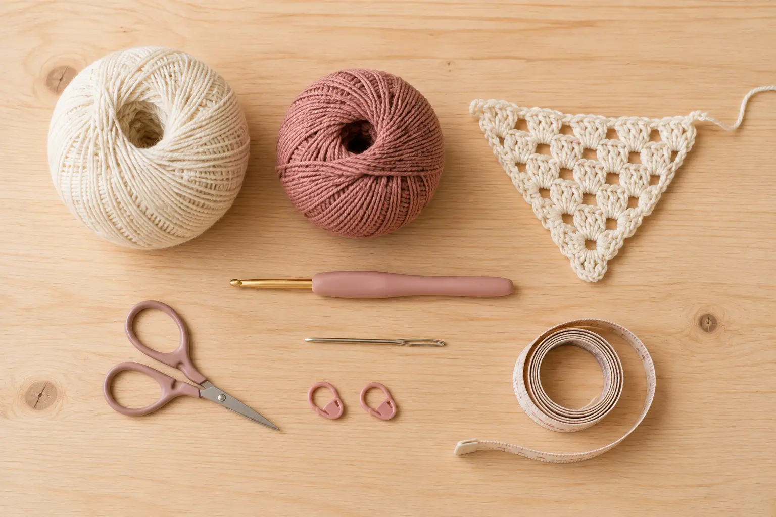 Material zum Bandana häkeln mit Baumwollgarn und Häkelnadel